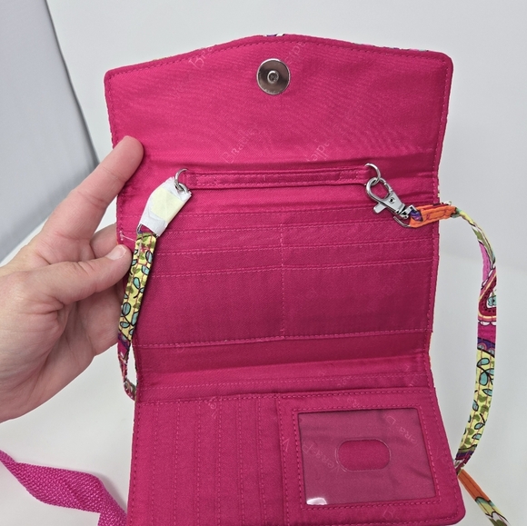 Vera Bradley Crossbody Removable Strap Wallet Purse Pink Floral Card Holder NEW - Picture 10 of 14